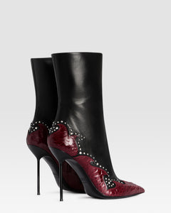 NAPPA LEATHER ANKLE BOOT WITH CUT-OUT EMBROIDERY AND HEART INLAYS