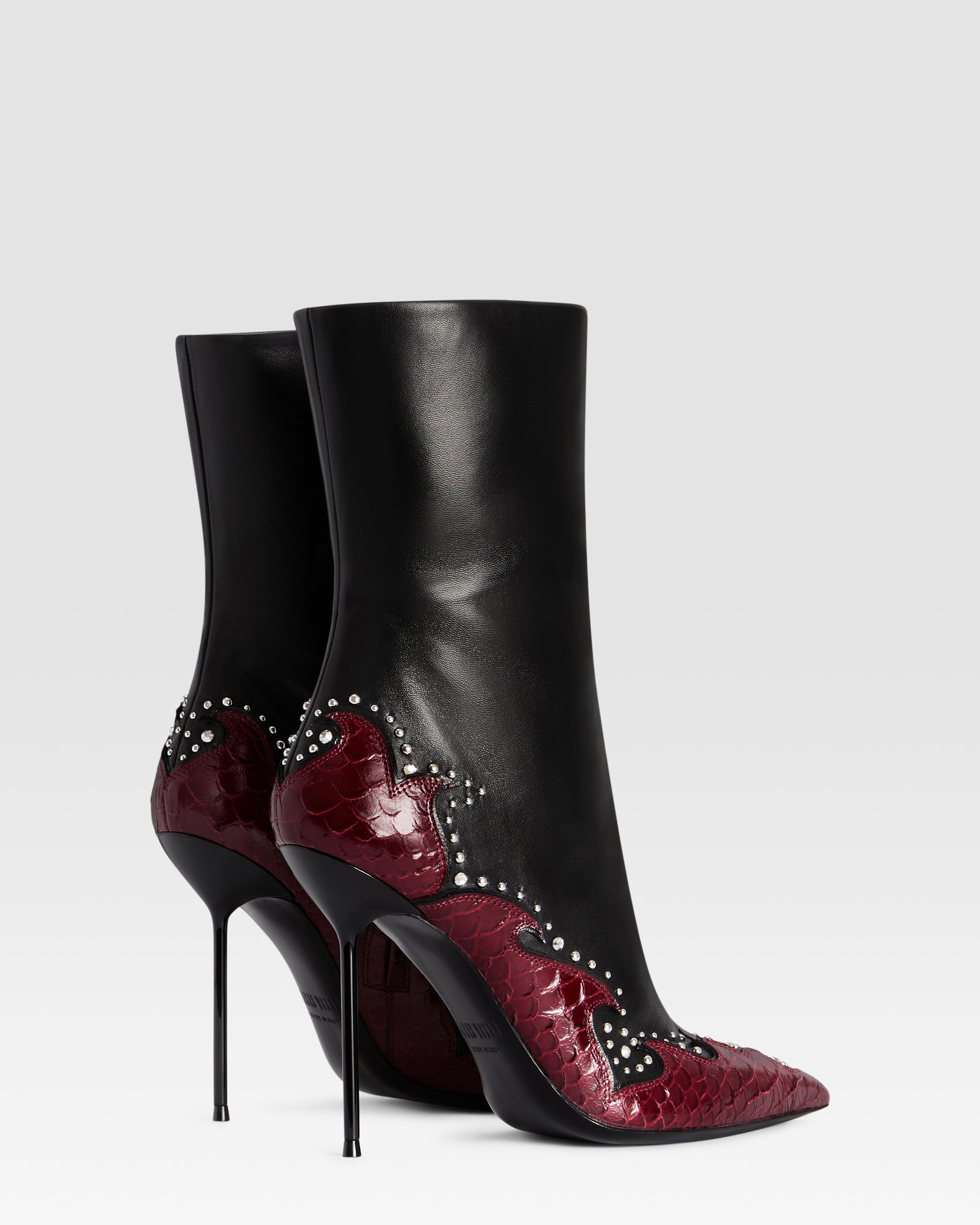 NAPPA LEATHER ANKLE BOOT WITH CUT-OUT EMBROIDERY AND HEART INLAYS