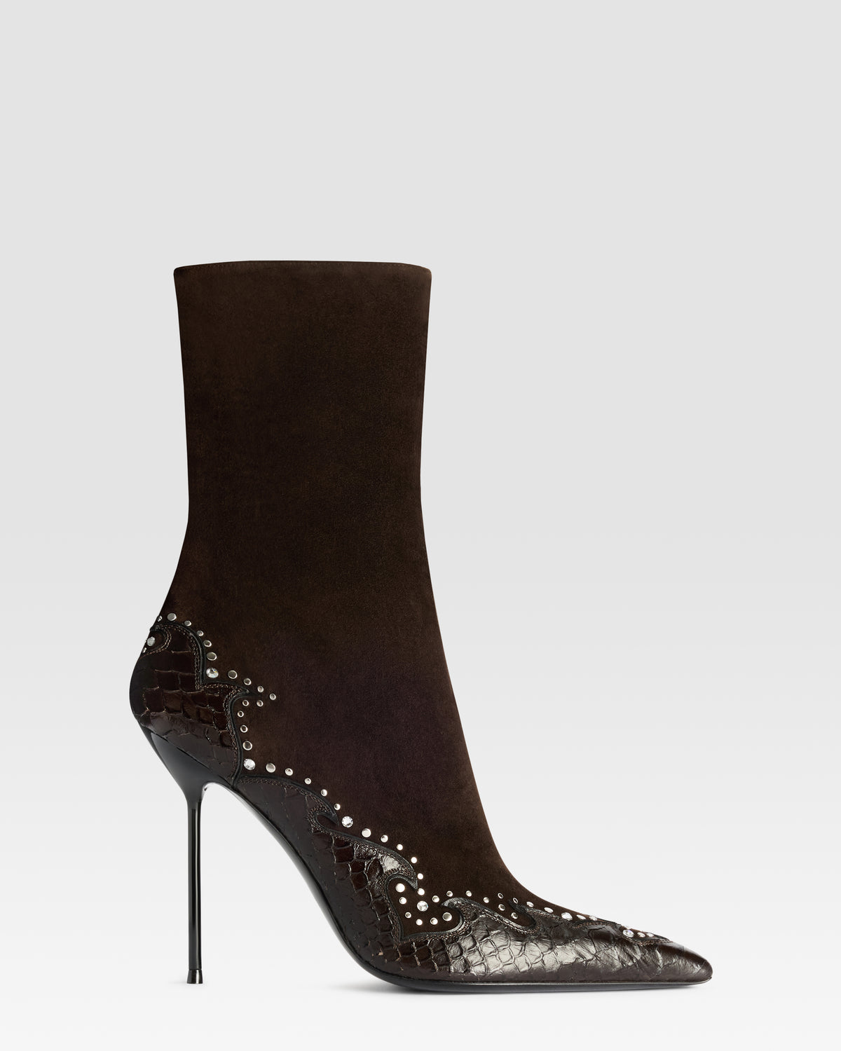 STIVALETTO IN PELLE SCAMOSCIATA CON RICAMO CUT-OUT E INTARSI A CUORE