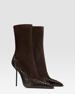 VELOURSLEDER ANKLE BOOT MIT CUT-OUT-STICKEREI UND HERZ-INLAYS