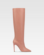 Botas hasta la rodilla de punta fina en piel lisa color rosa Texas