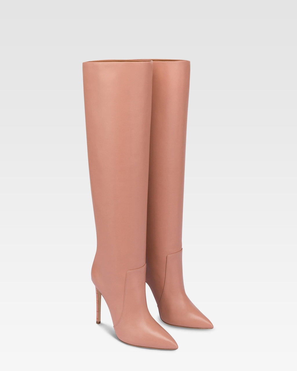 Botas hasta la rodilla de punta fina en piel lisa color rosa Texas