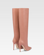 Botas hasta la rodilla de punta fina en piel lisa color rosa Texas