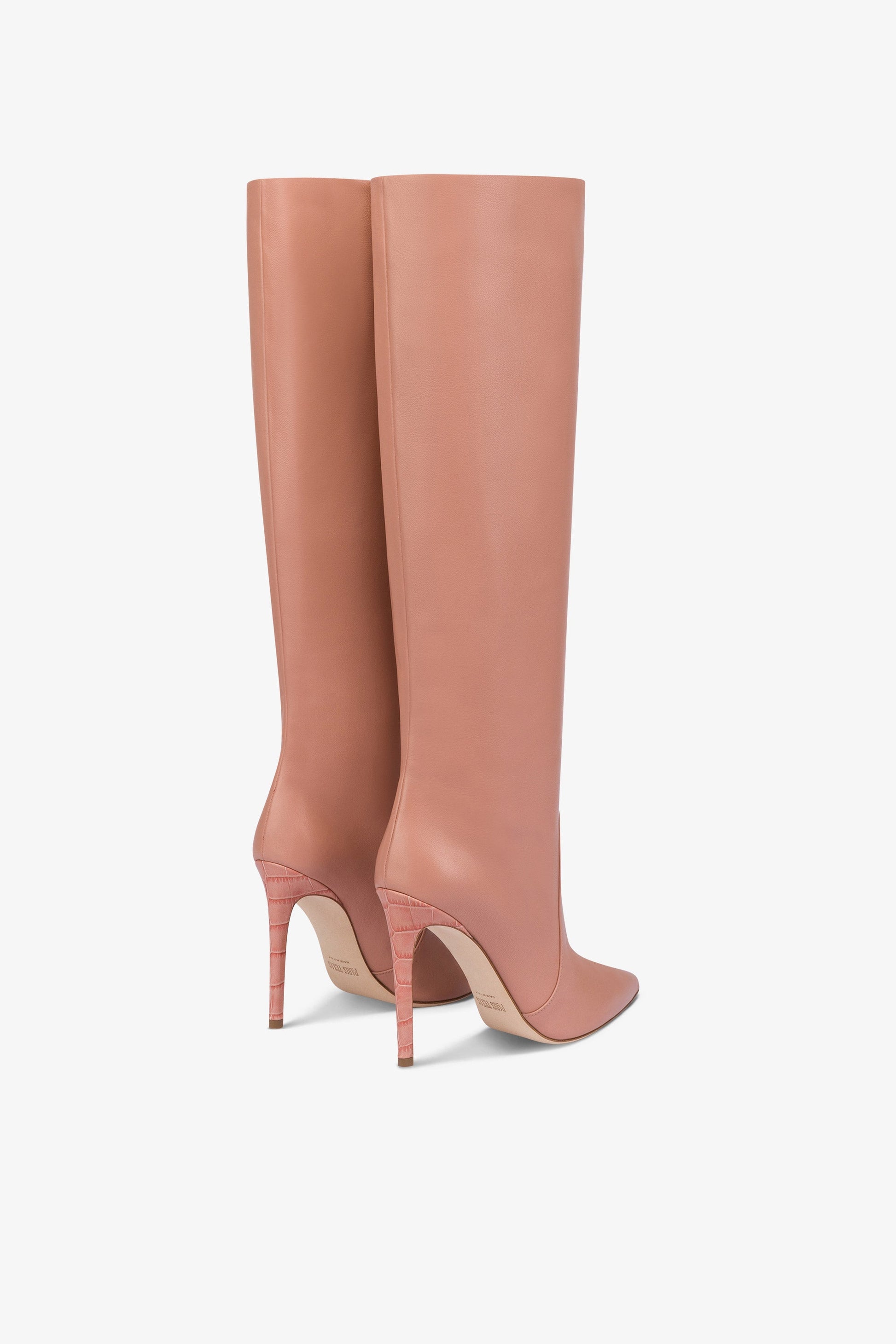 Pointed knee-high boots in smooth Texas pink leather