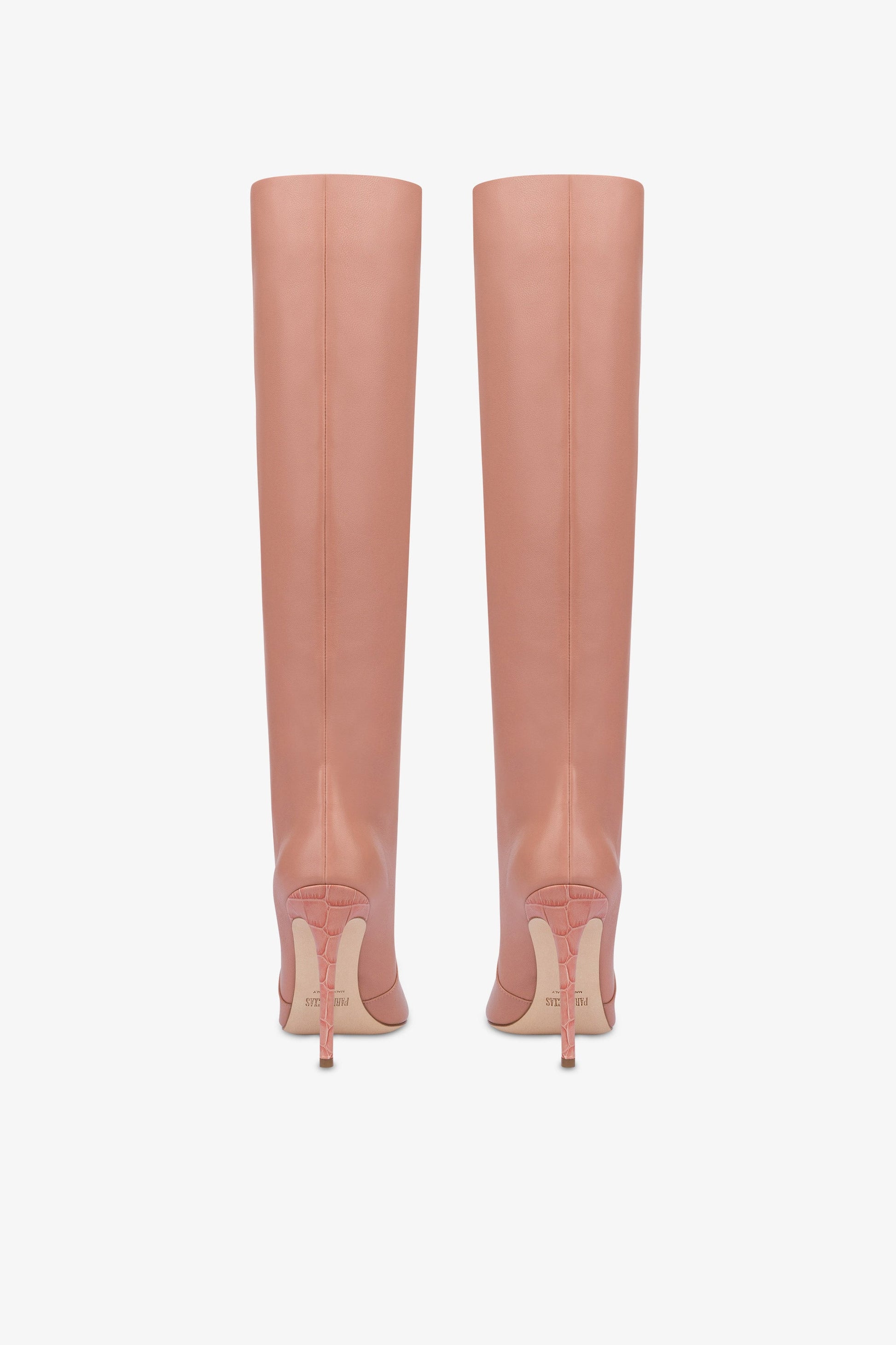 Pointed knee-high boots in smooth Texas pink leather