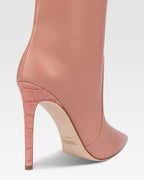 Botas hasta la rodilla de punta fina en piel lisa color rosa Texas