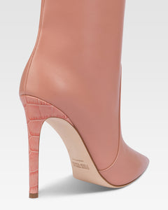 Botas hasta la rodilla de punta fina en piel lisa color rosa Texas