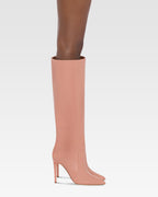 Botas hasta la rodilla de punta fina en piel lisa color rosa Texas