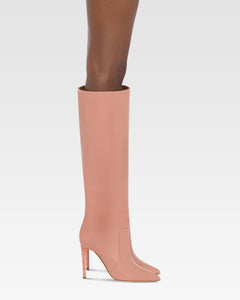 Botas hasta la rodilla de punta fina en piel lisa color rosa Texas