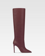 Botas hasta la rodilla de puta fina en piel lisa burdeos