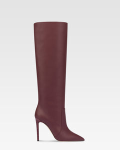 Botas hasta la rodilla de puta fina en piel lisa burdeos