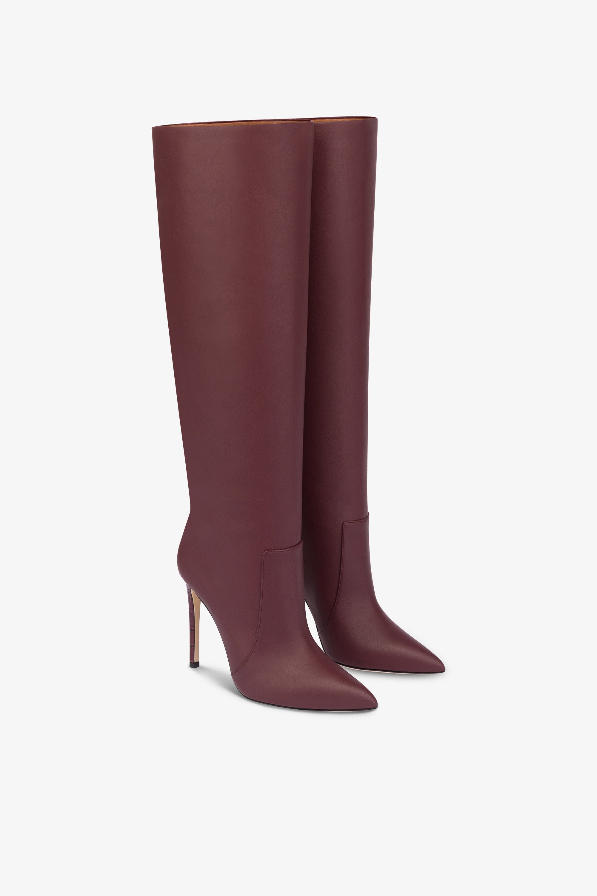 Pointed knee high boots in smooth burgundy leather Paris Texas Paris Texas US