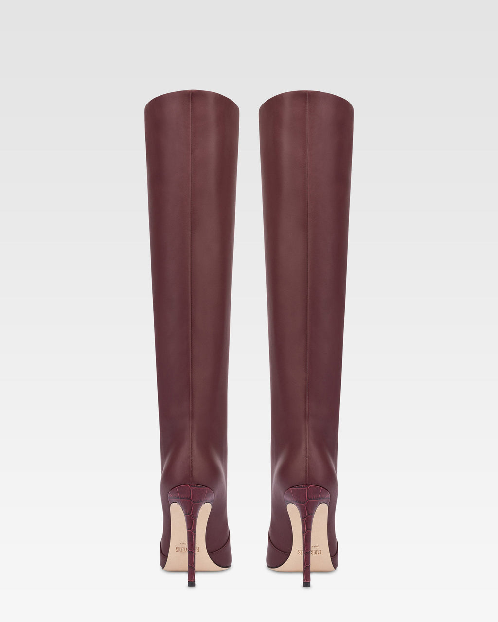 Botas hasta la rodilla de puta fina en piel lisa burdeos
