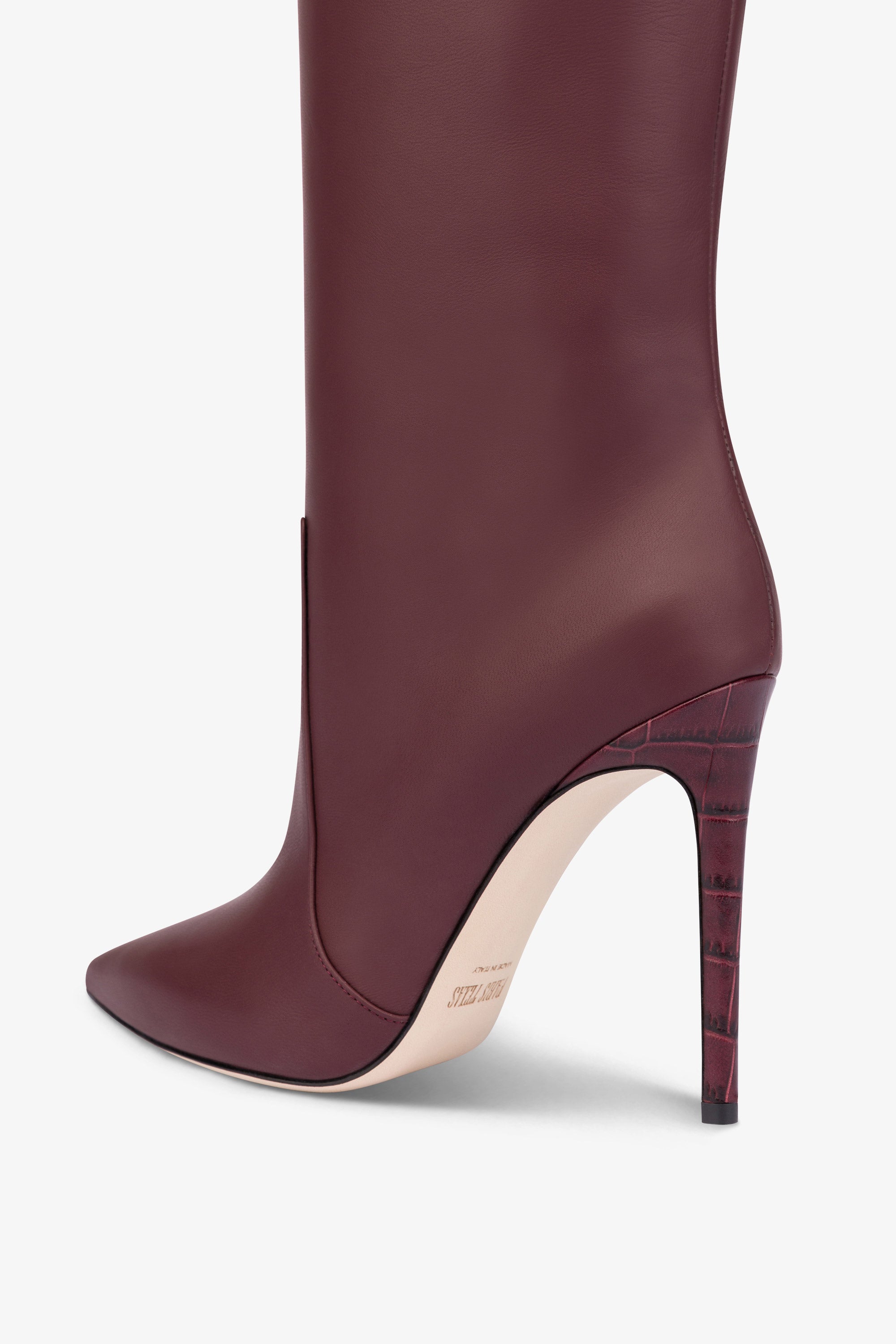 Pointed knee high boots in smooth burgundy leather Paris Texas Paris Texas US