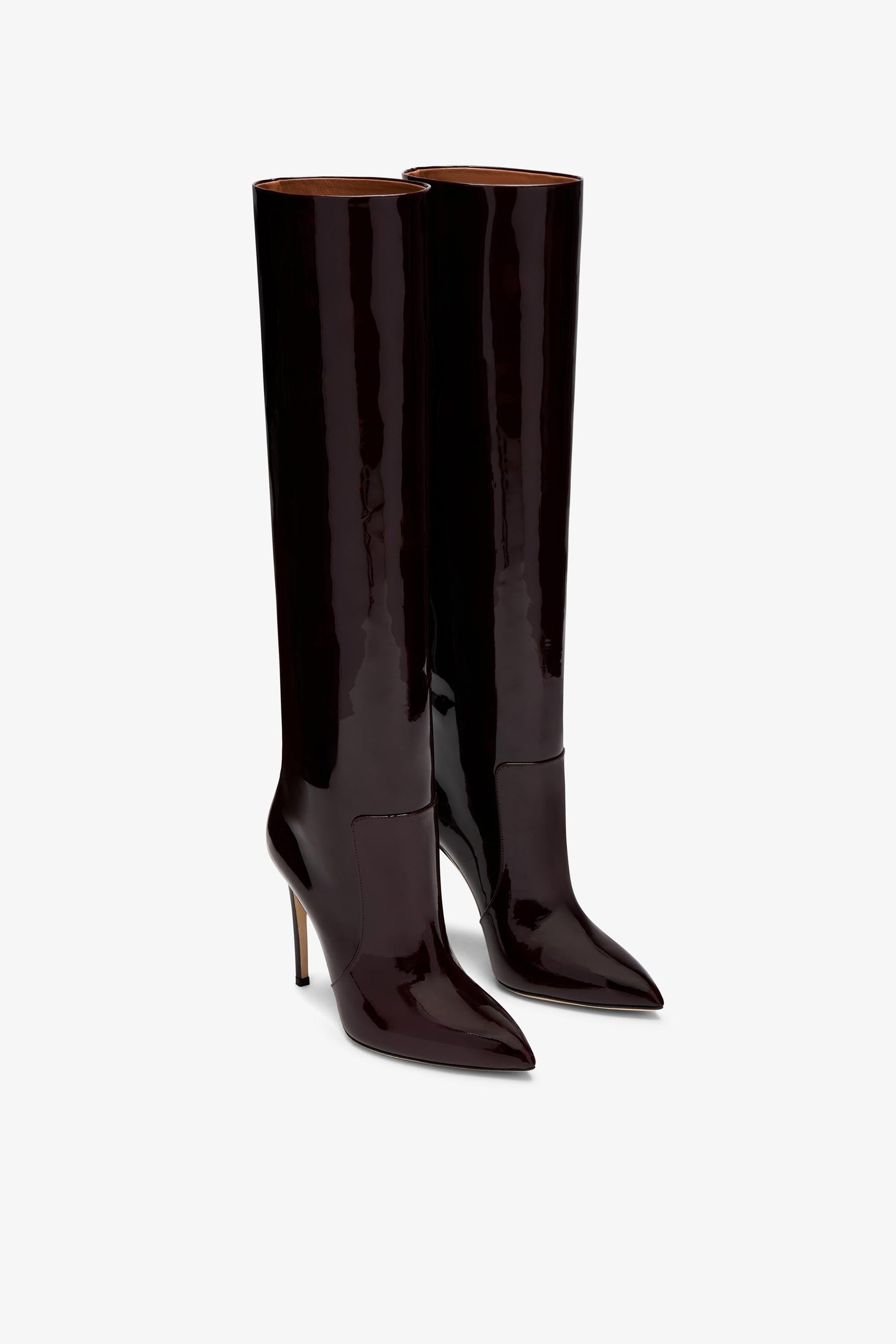 Bottes stiletto en cuir verni rouge noir