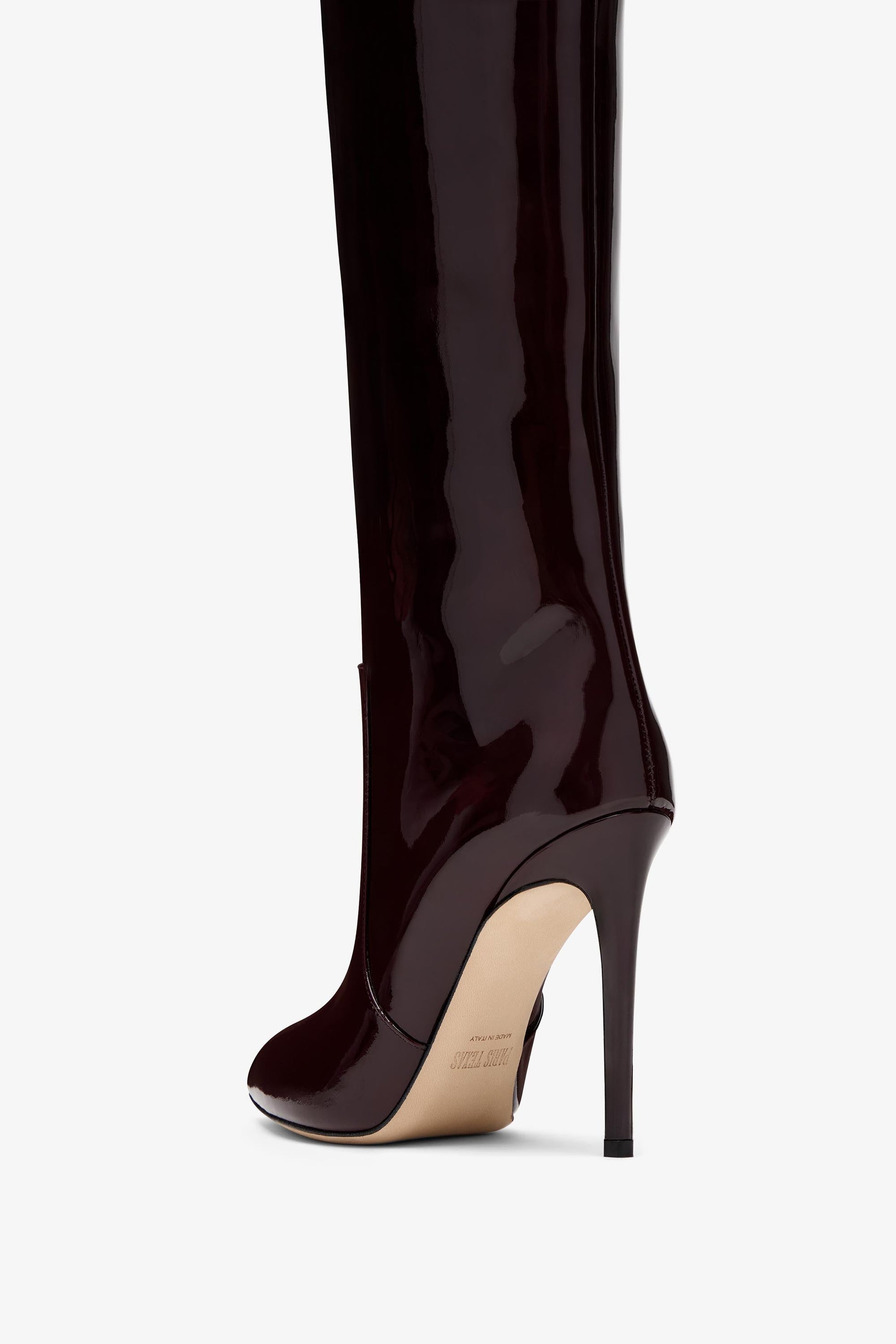 Bottes stiletto en cuir verni rouge noir