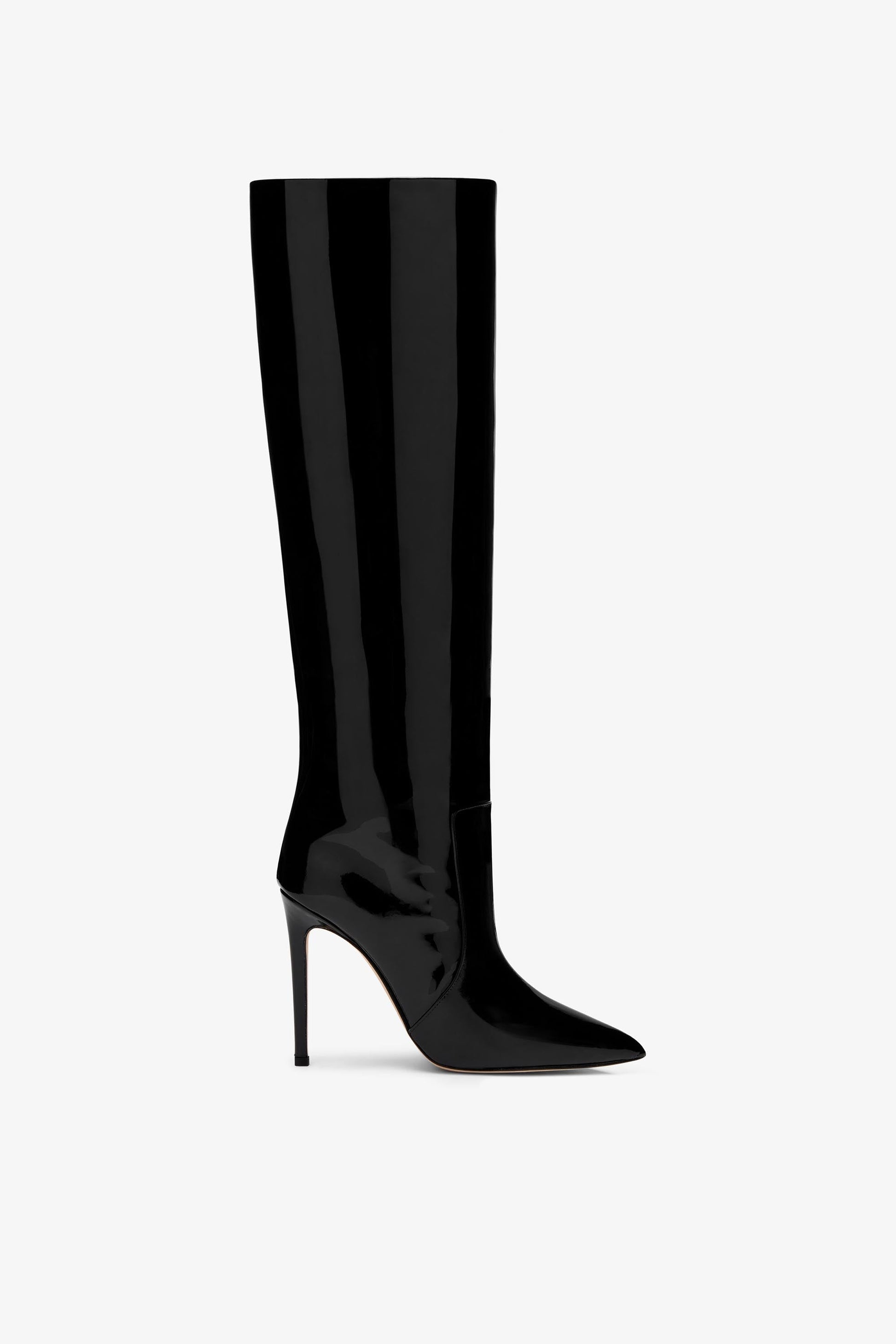 Bottes stiletto en cuir verni noir