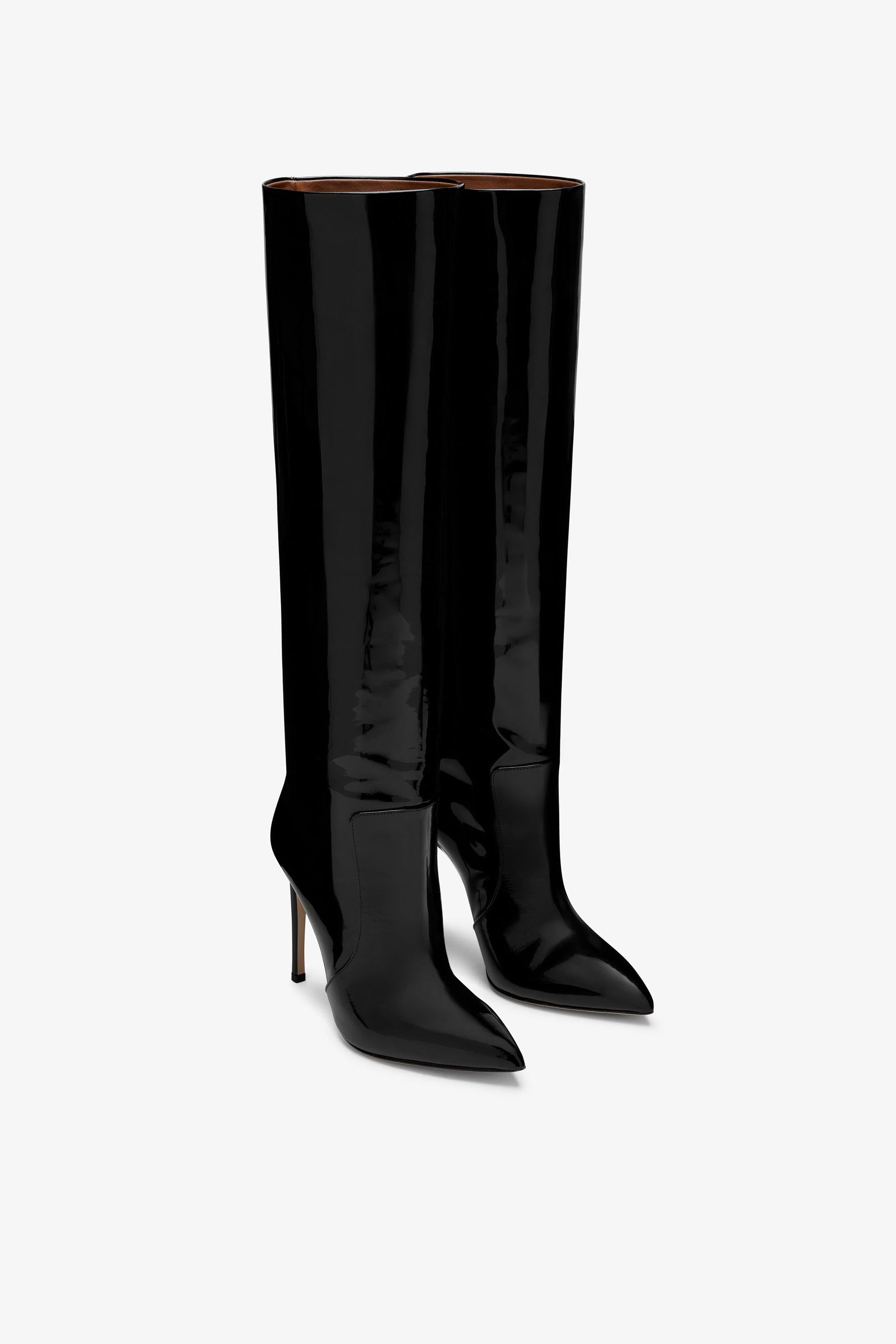 Stiletto-Stiefel aus schwarzem Lackleder