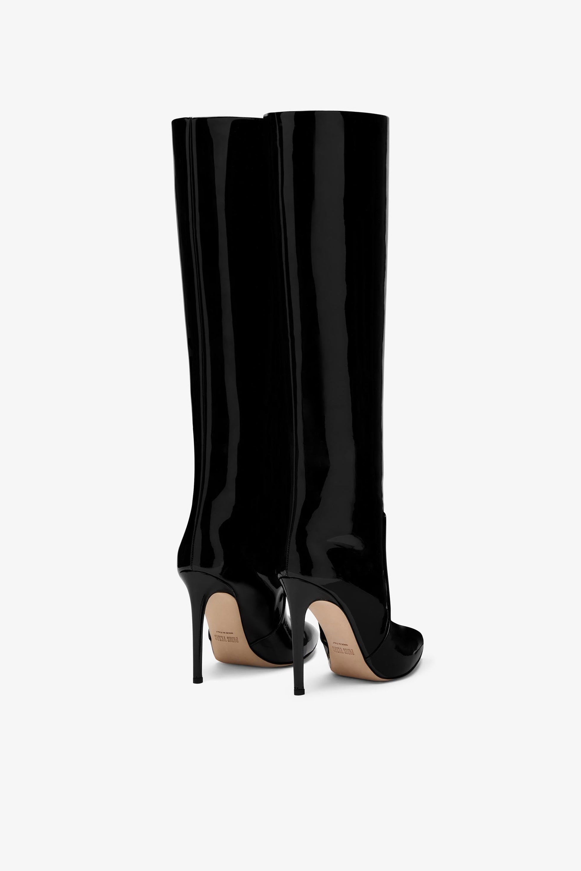 Bottes stiletto en cuir verni noir