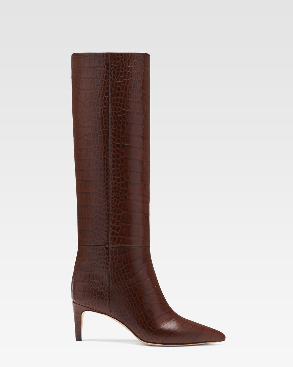 Chocolate brown croc-effect leather heel 60 boots