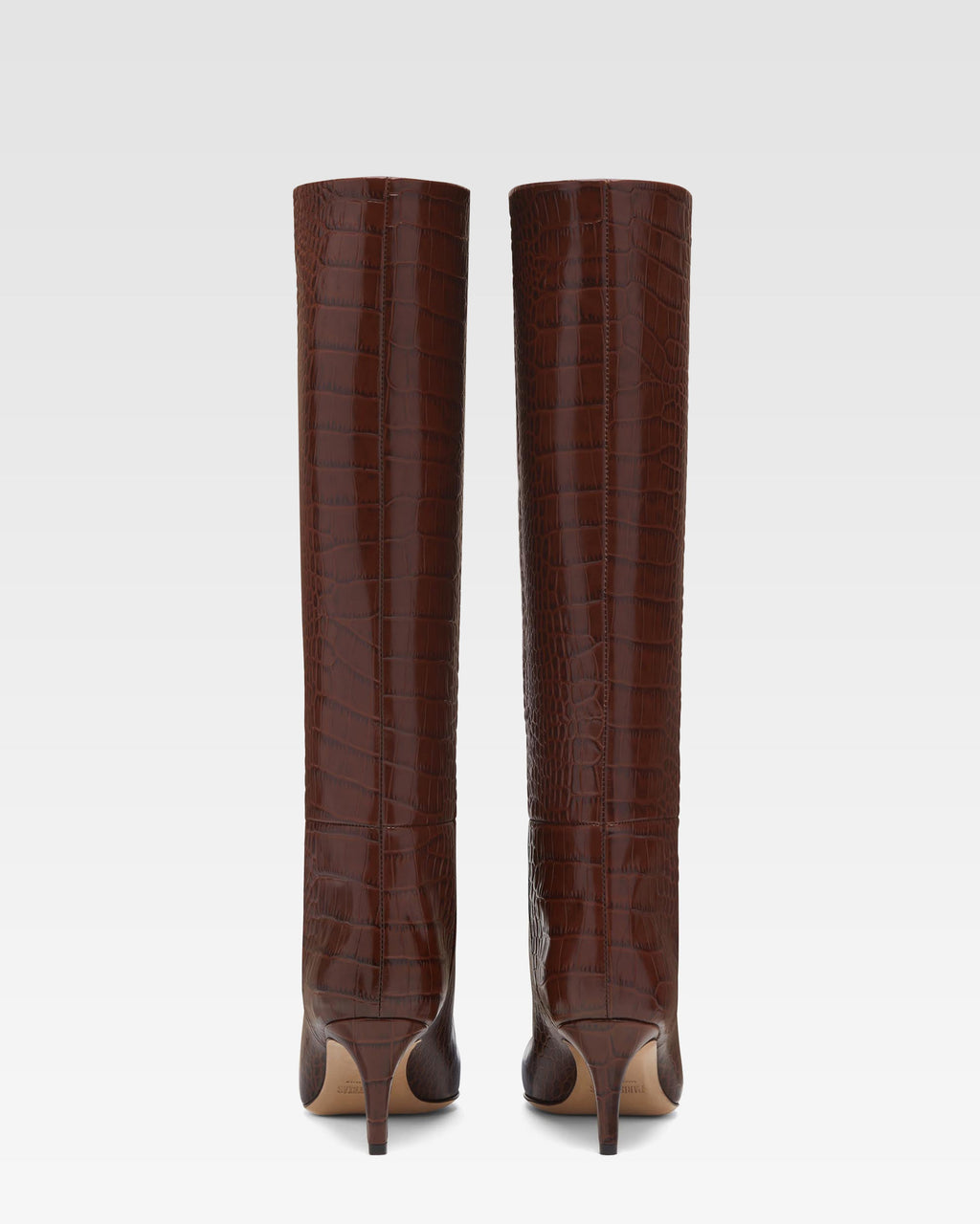 Chocolate brown croc-effect leather heel 60 boots