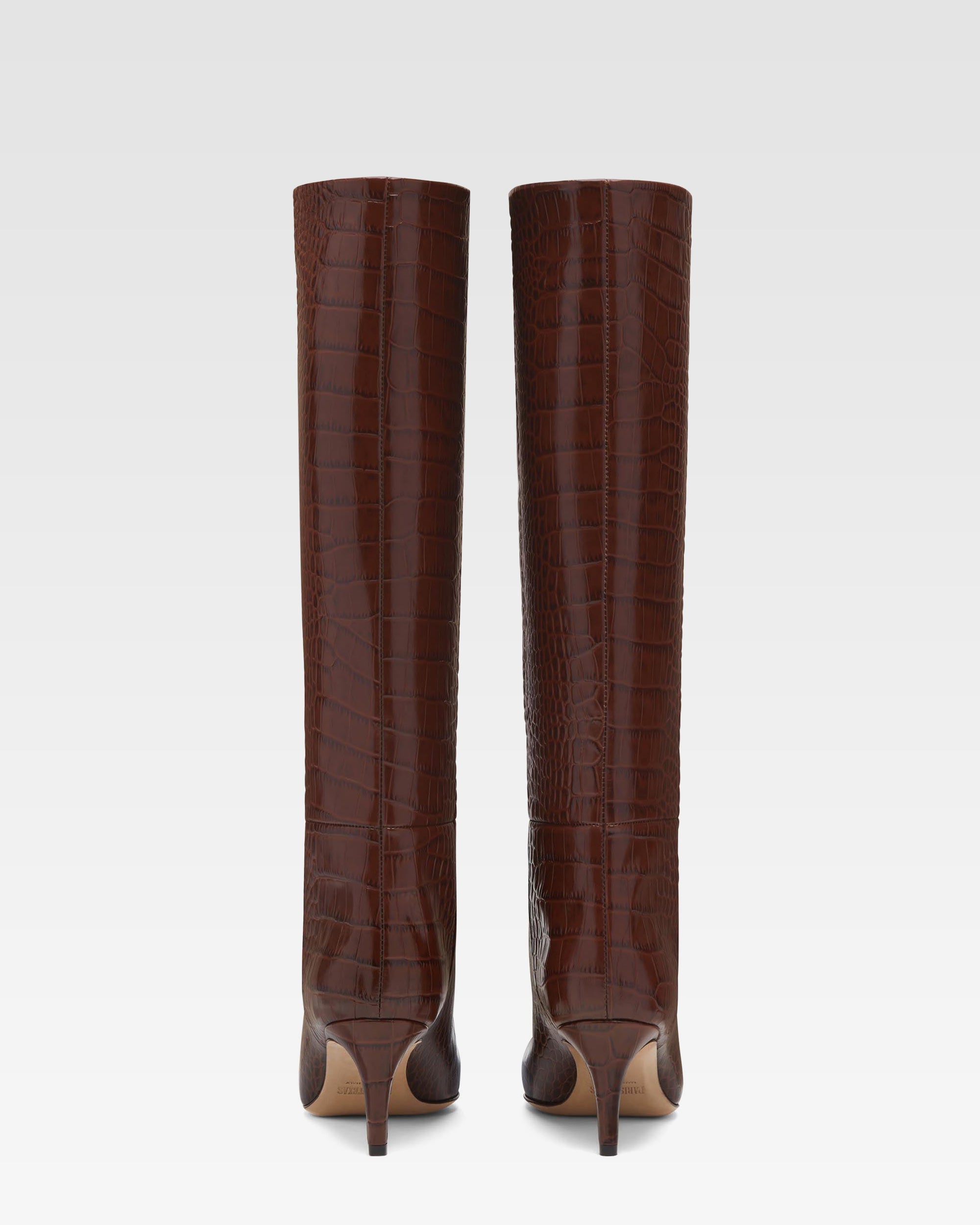 Chocolate brown croc-effect leather heel 60 boots