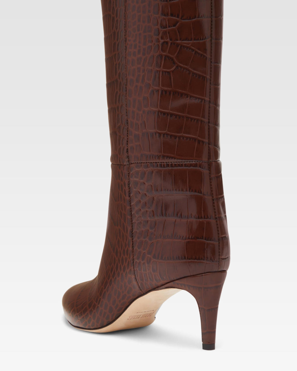 Chocolate brown croc-effect leather heel 60 boots