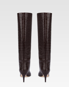 Croc-effect leather boot