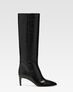 Black croc-effect leather heel 60 boots