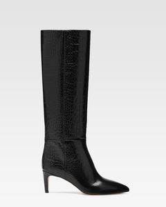 Black croc-effect leather heel 60 boots