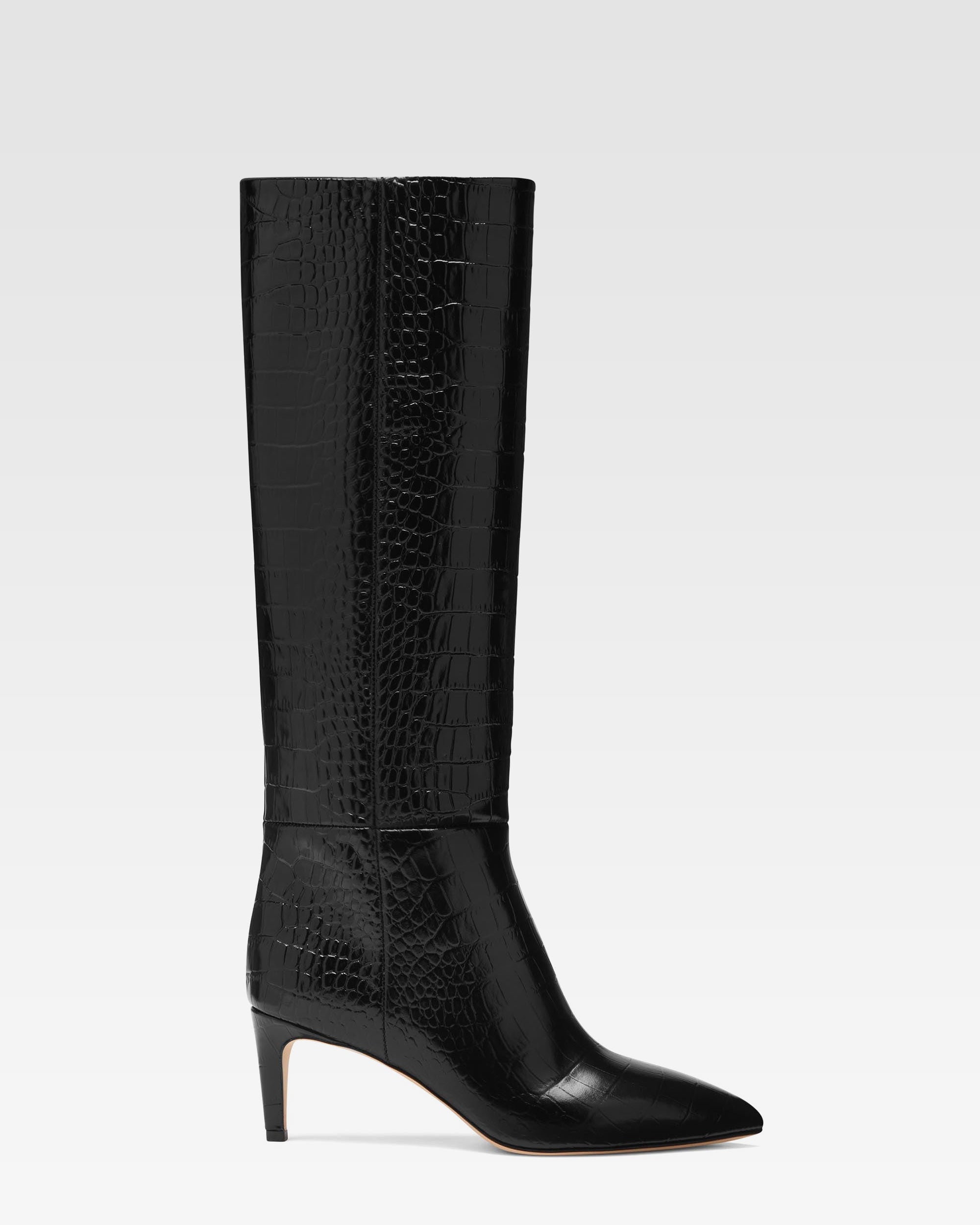 Black croc-effect leather heel 60 boots