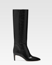 Black croc-effect leather heel 60 boots — Black