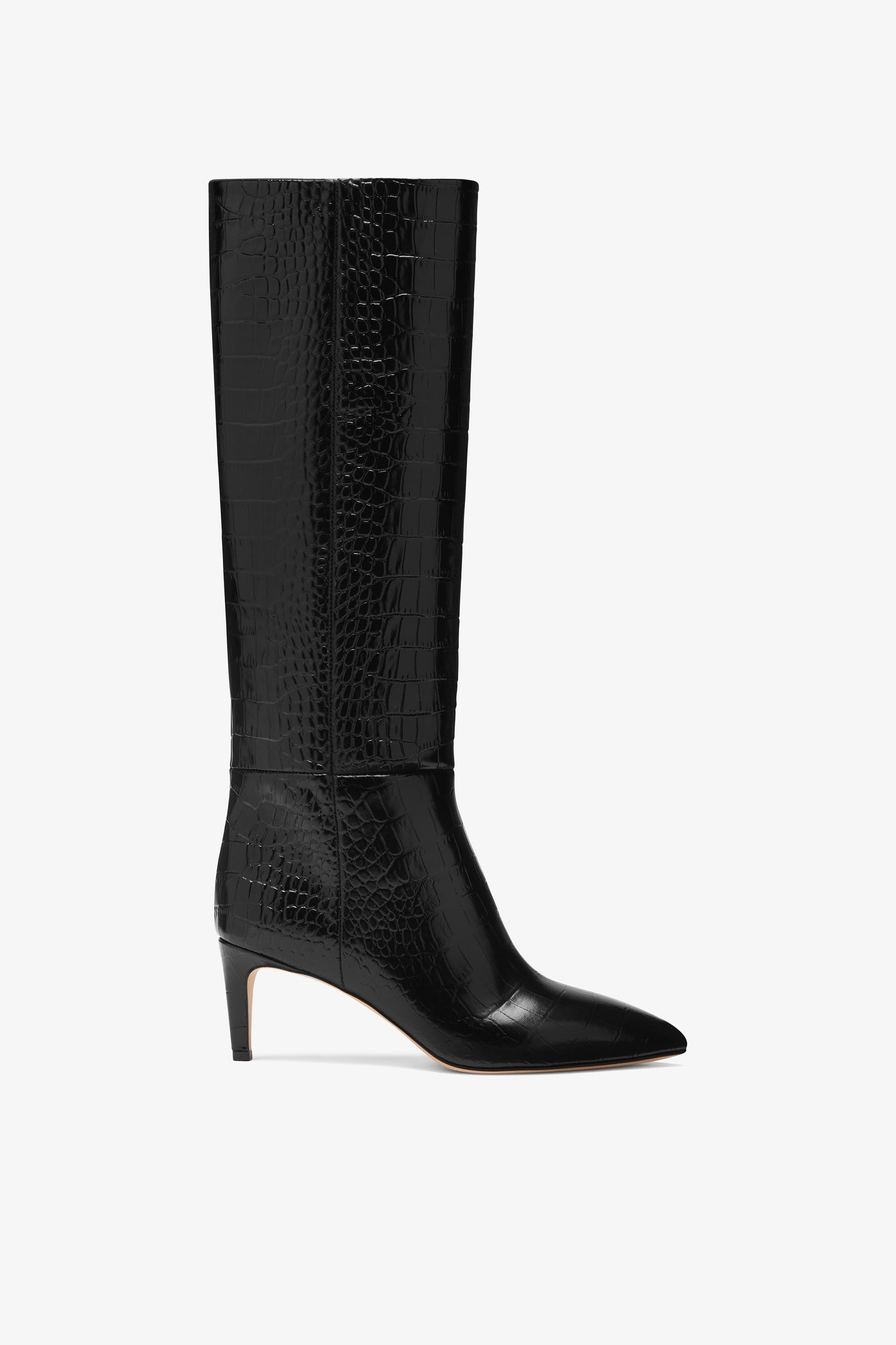 Bottes `a talon 60 en cuir noir effet croco