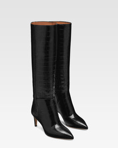 Black croc-effect leather heel 60 boots