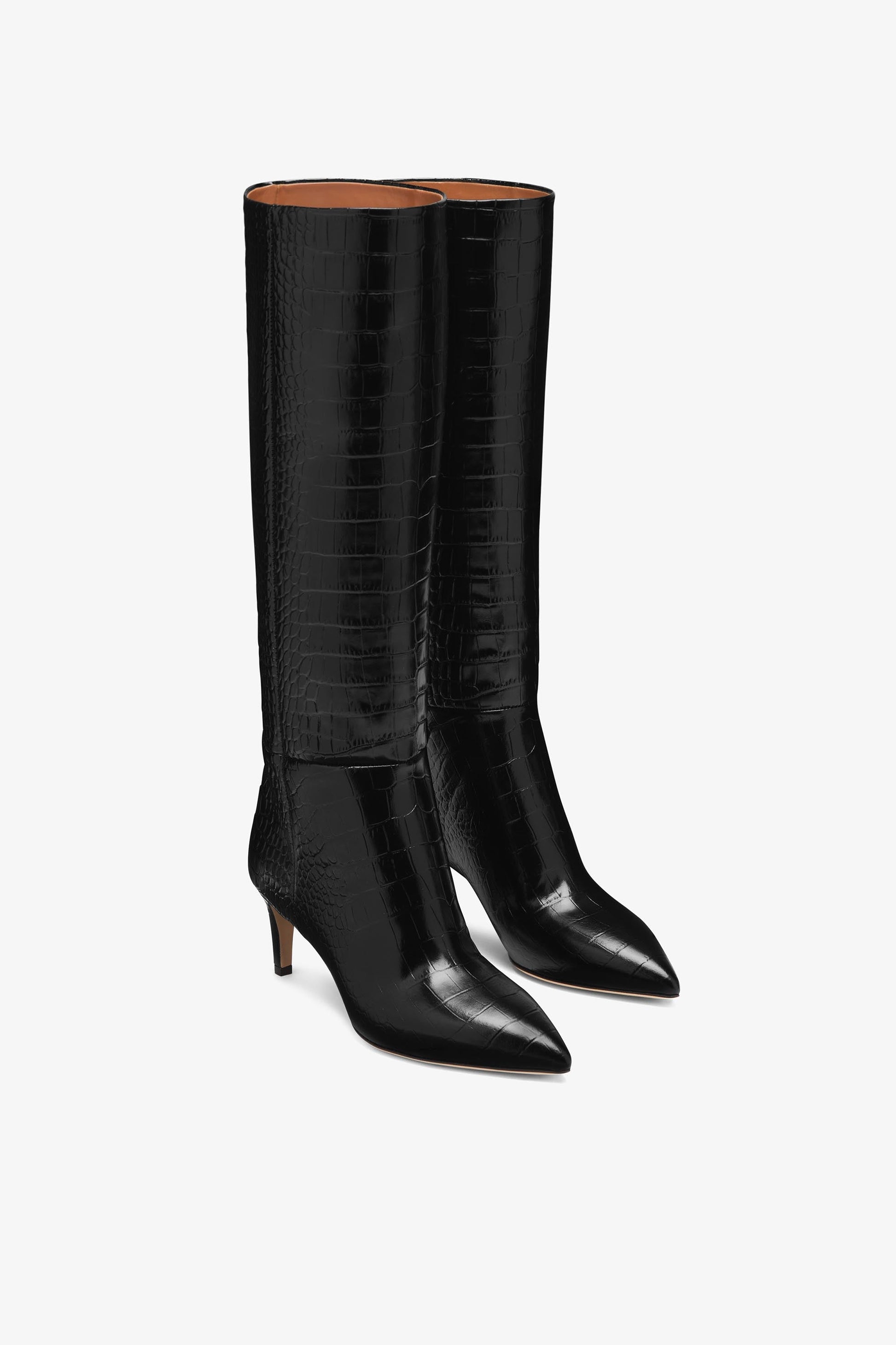 Black croc-effect leather heel 60 boots