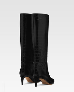 Black croc-effect leather heel 60 boots