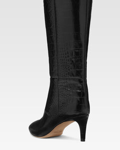Black croc-effect leather heel 60 boots
