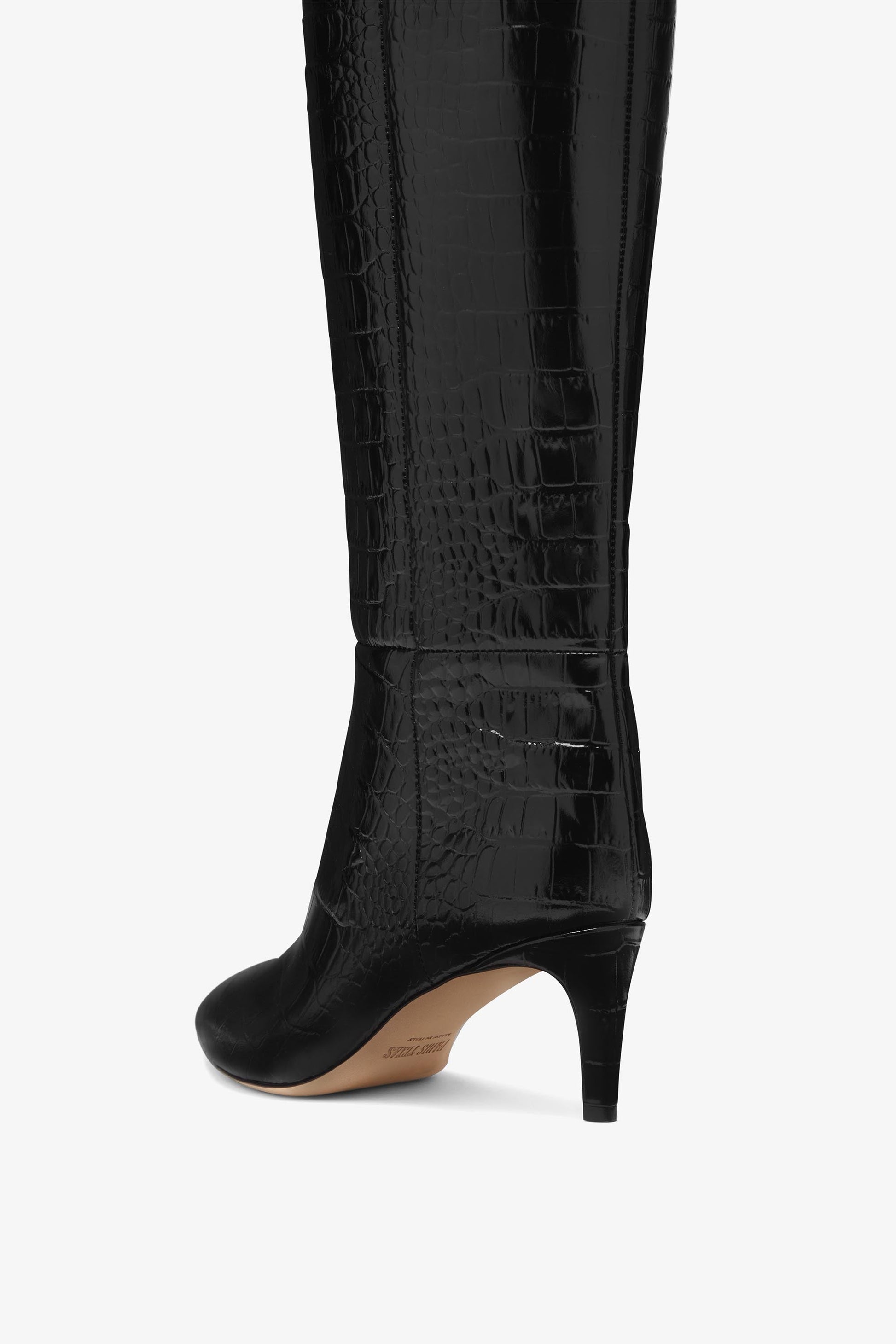 Bottes `a talon 60 en cuir noir effet croco