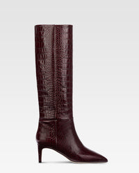 Black croc-effect leather heel 60 boots — Rouge noir