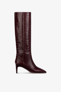 Bottes pointues en cuir souple rouge et noir gaufre croco