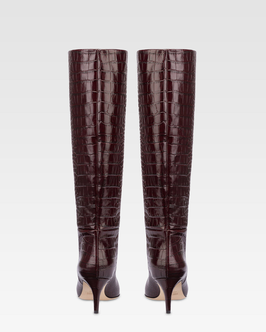 Pointed knee-high boots in rouge noir soft croco-embossed leather