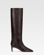 Boots in ebony croco-embossed leather