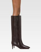 Boots in ebony croco-embossed leather