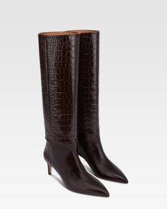 Boots in ebony croco-embossed leather