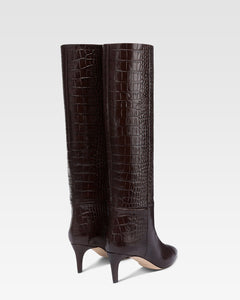 Boots in ebony croco-embossed leather