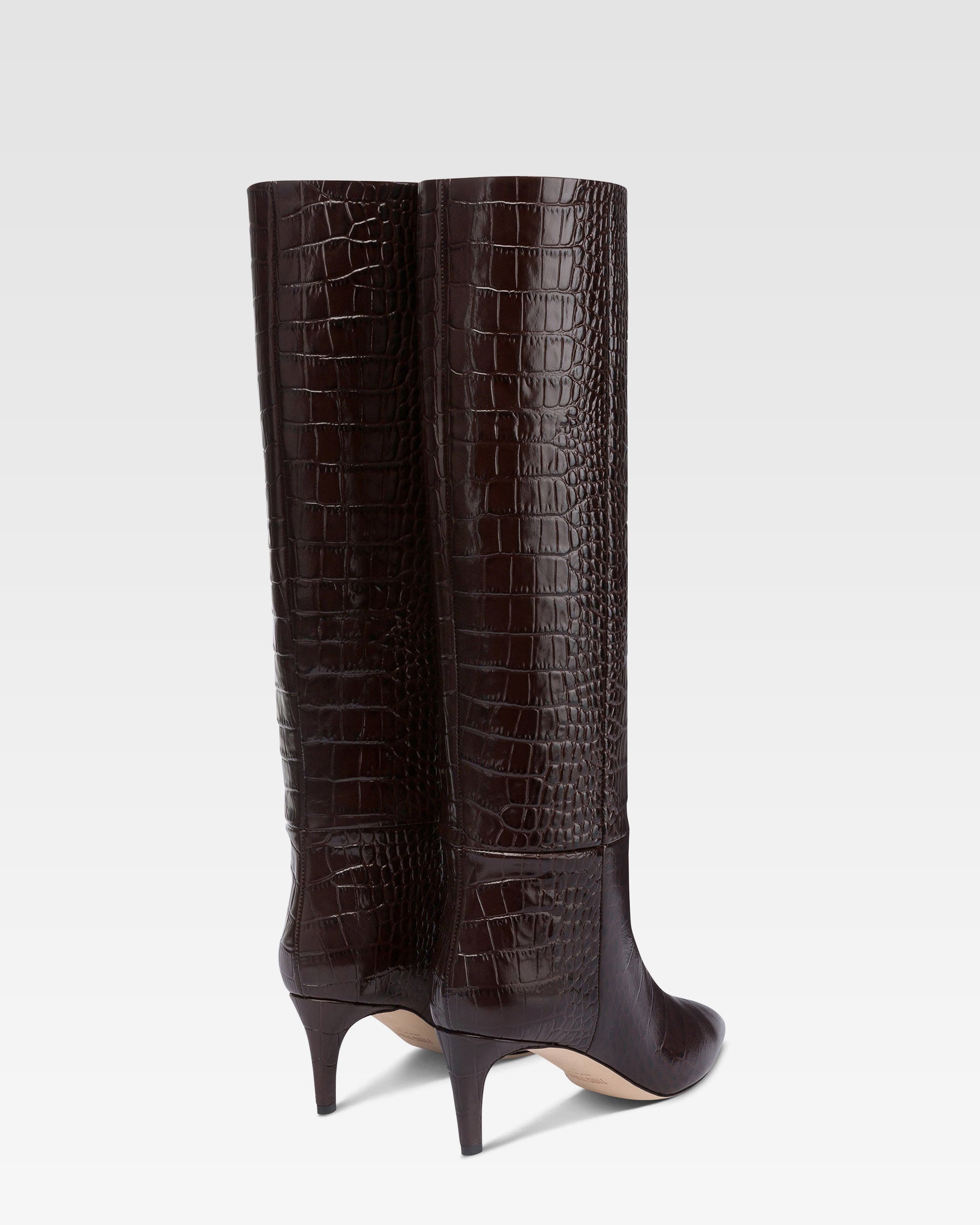 Boots in ebony croco-embossed leather