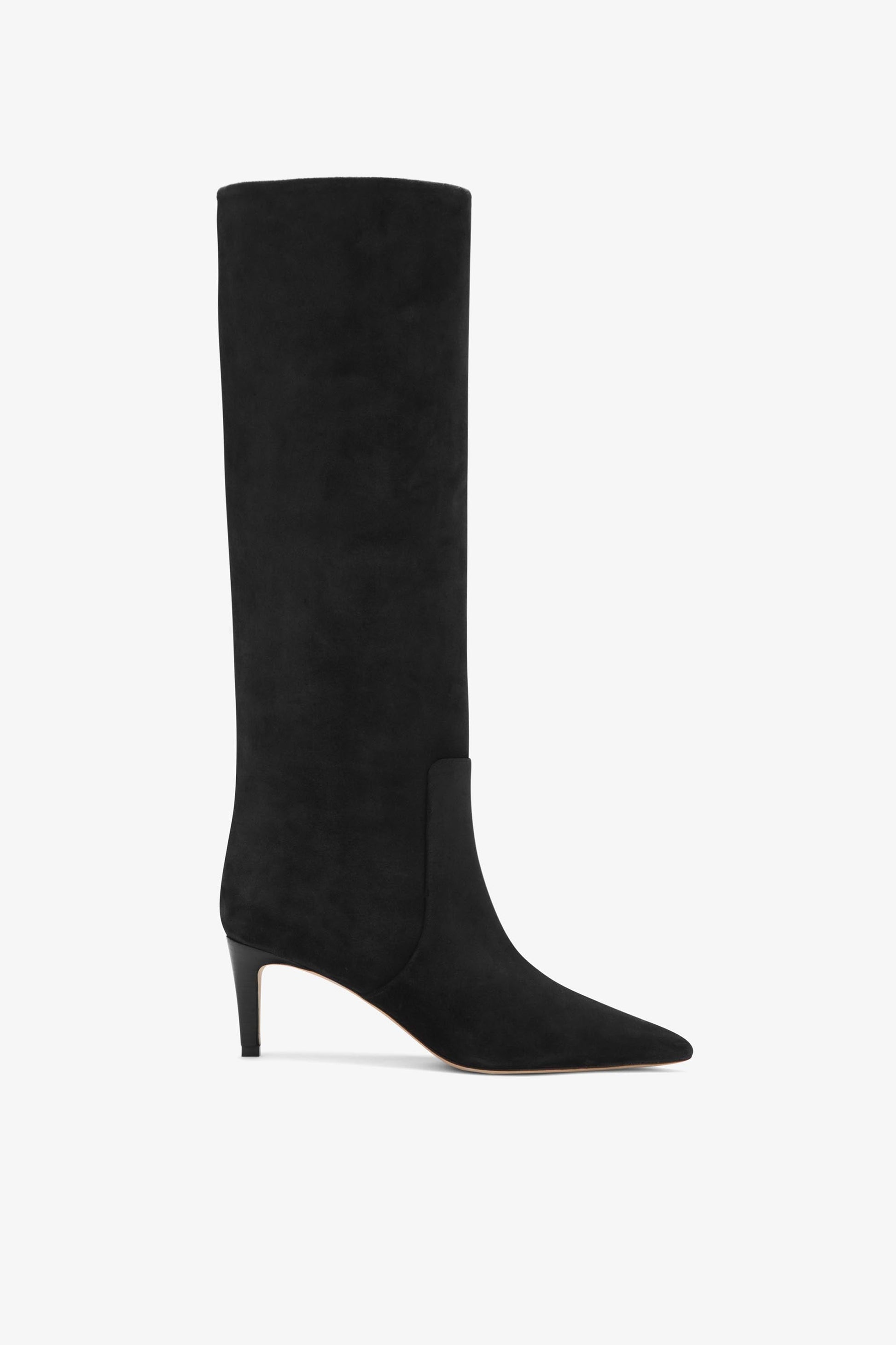 Black suede knee-high boot