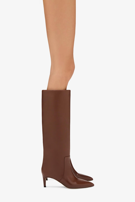 Bottes `a talon 60 en cuir nappa marron - Produit porté