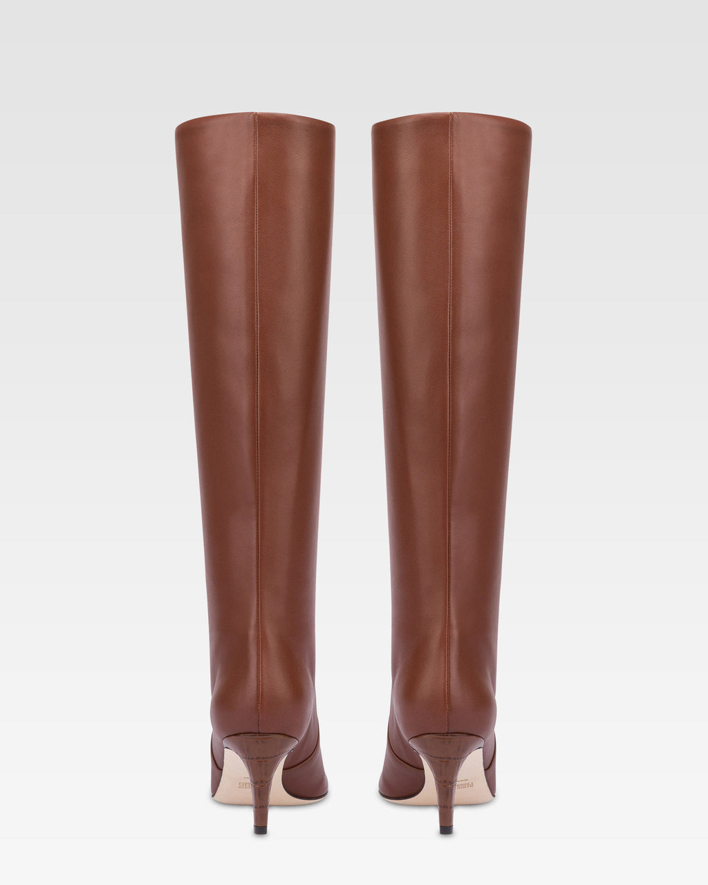 Pointed knee-high boots in smooth chocolate leather