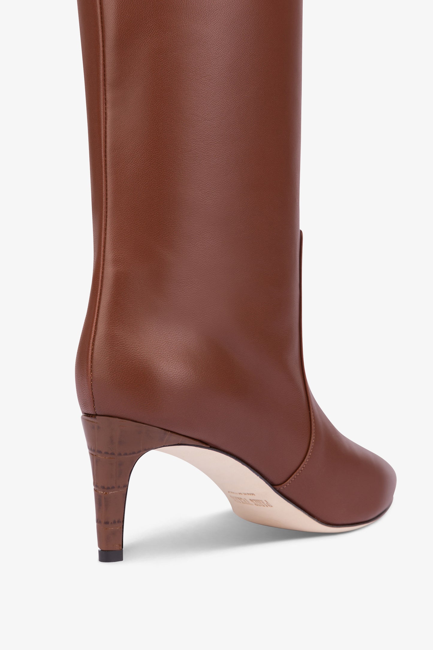 Pointed knee-high boots in smooth chocolate leather